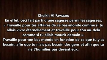 Concernant lexpression travaille pour ce bas monde… – Sheikh Al-Fawzan