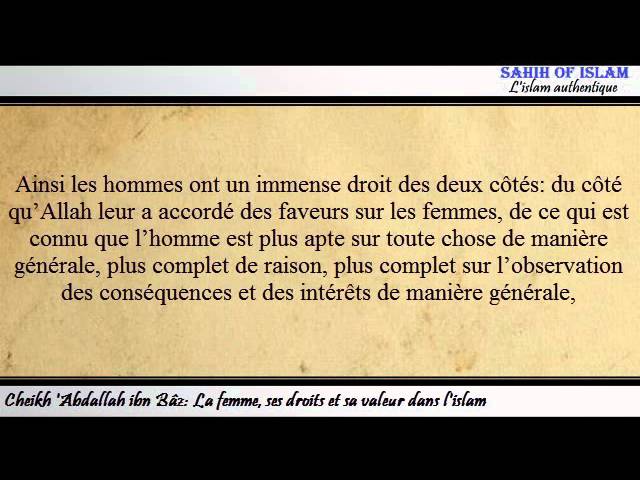 La femme, ses droits et sa valeur dans lislam -Cheikh AbdelAzîz ibn Bâz-