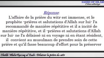 Délaisser la prière du witr -Cheikh Abderrazzaq al Badr-