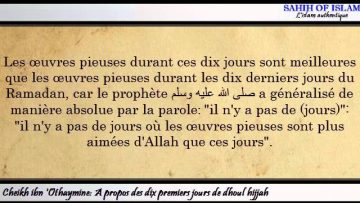 A propos des dix premiers jours de dhoul hijjah -Cheikh ibn Othaymine-