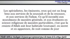 Les jeunes qui se prennent pour des imams de la critique et de léloge -Cheikh Sâlah as-Souhaymî-