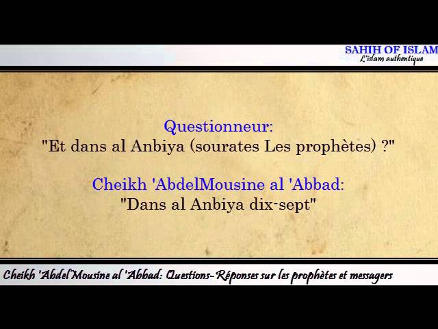 Questions-Réponses sur les prophètes et messagers -Cheikh Abdelmouhsine al Abbad-