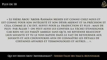 Qui est Mehdi Abou Abdirrahman? – Sheikh Falih ibn Ismail Moundakar